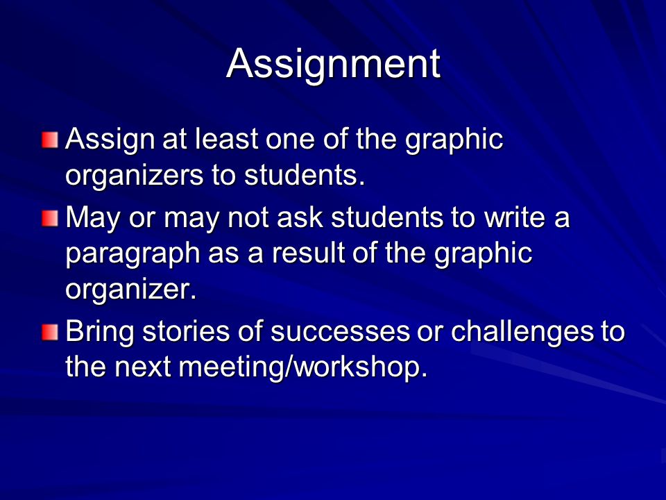Assignment Assign at least one of the graphic organizers to students.