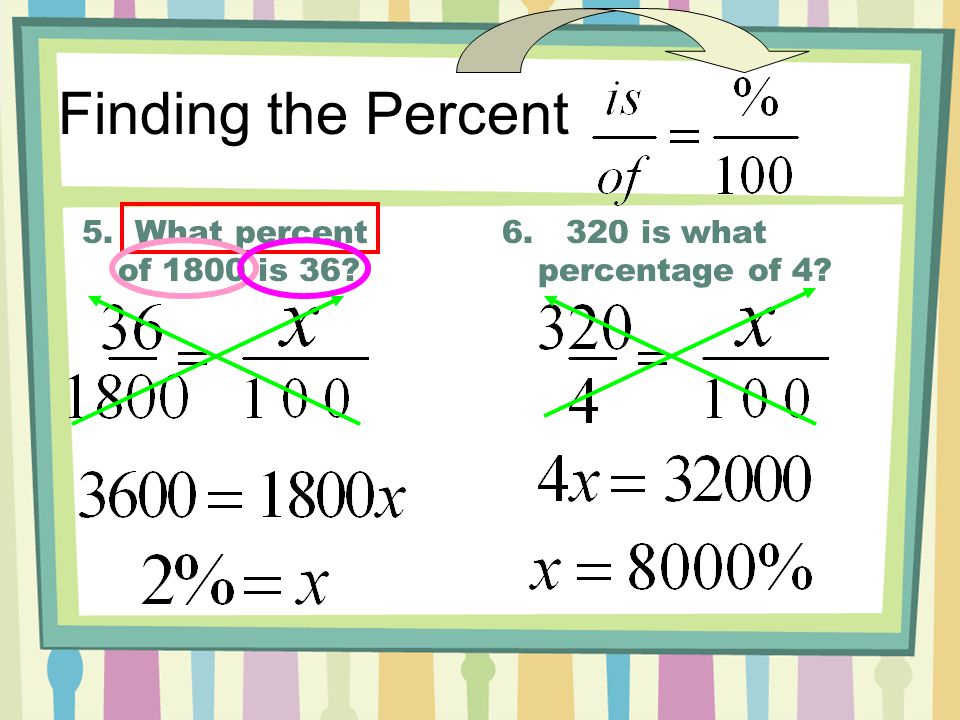 5. What percent of 1800 is is what percentage of 4 Finding the Percent