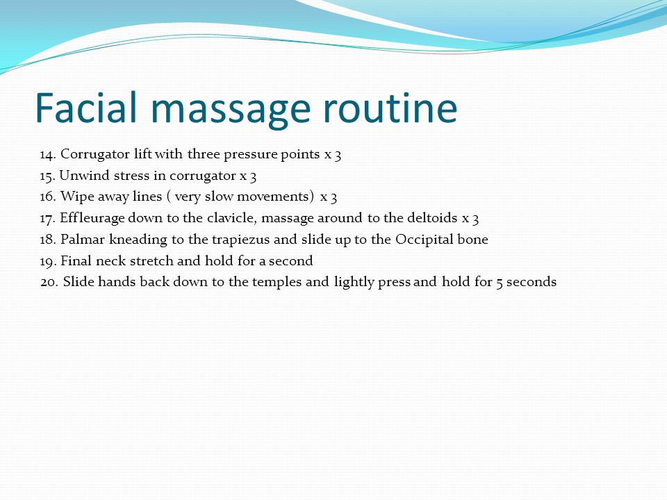 Facial massage routine 14. Corrugator lift with three pressure points x