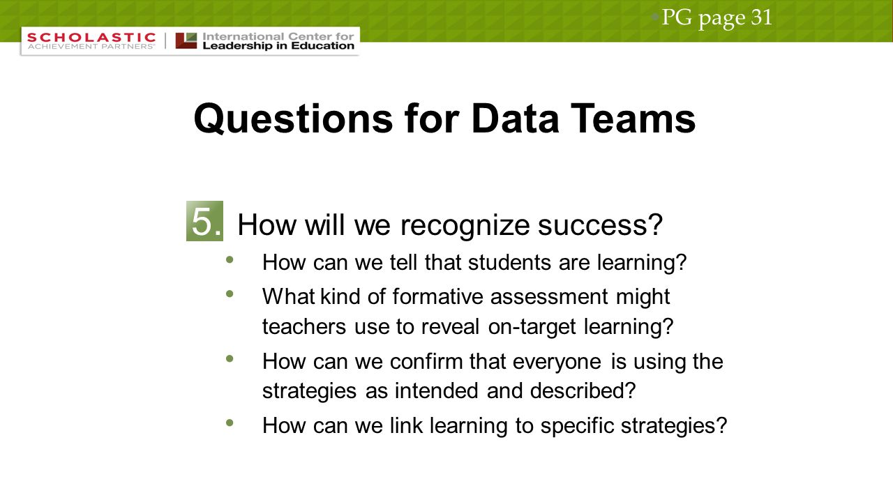 Questions for Data Teams 5. How will we recognize success.