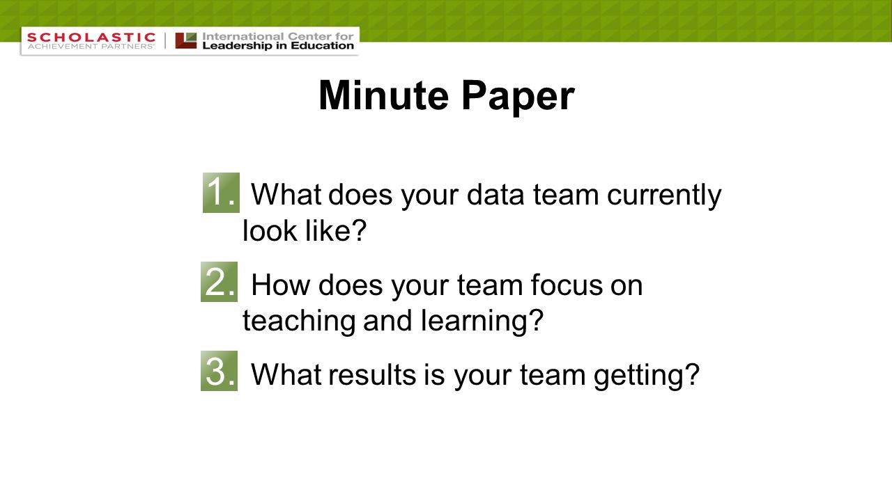 Minute Paper 1. What does your data team currently look like.