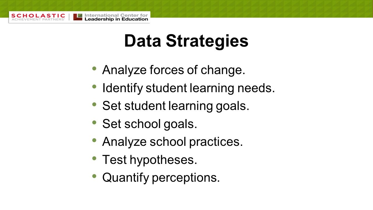 Data Strategies Analyze forces of change. Identify student learning needs.