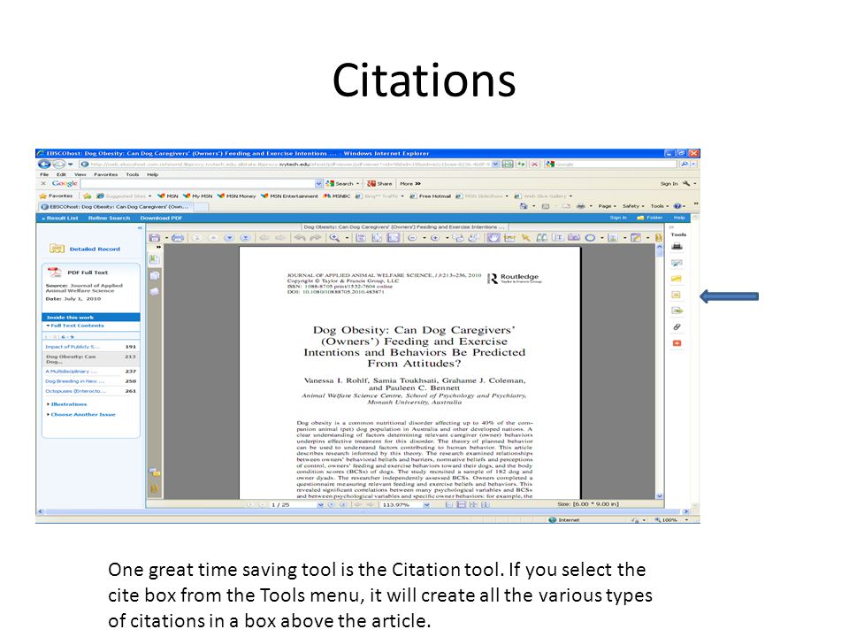 Citations One great time saving tool is the Citation tool.