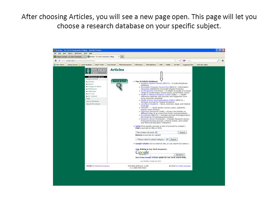 After choosing Articles, you will see a new page open.