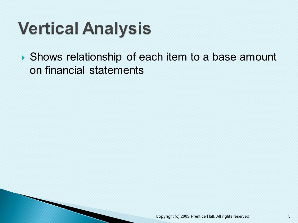  Shows relationship of each item to a base amount on financial statements 8Copyright (c) 2009 Prentice Hall.