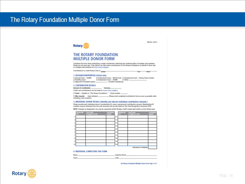 TITLE | 16 The Rotary Foundation Multiple Donor Form