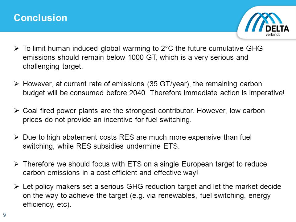 Conclusion  To limit human-induced global warming to 2°C the future cumulative GHG emissions should remain below 1000 GT, which is a very serious and challenging target.
