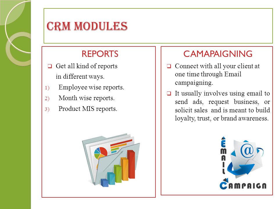 CRM MODULES REPORTS  Get all kind of reports in different ways.