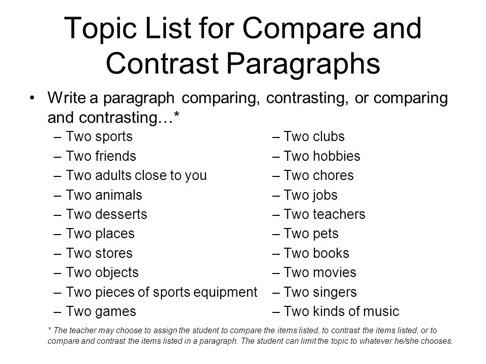 list of compare and contrast essay topics