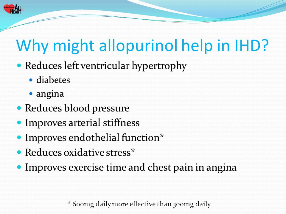 Why might allopurinol help in IHD.