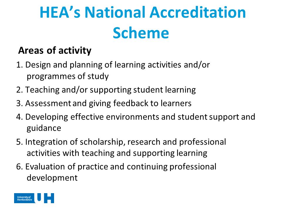 HEA’s National Accreditation Scheme Areas of activity 1.