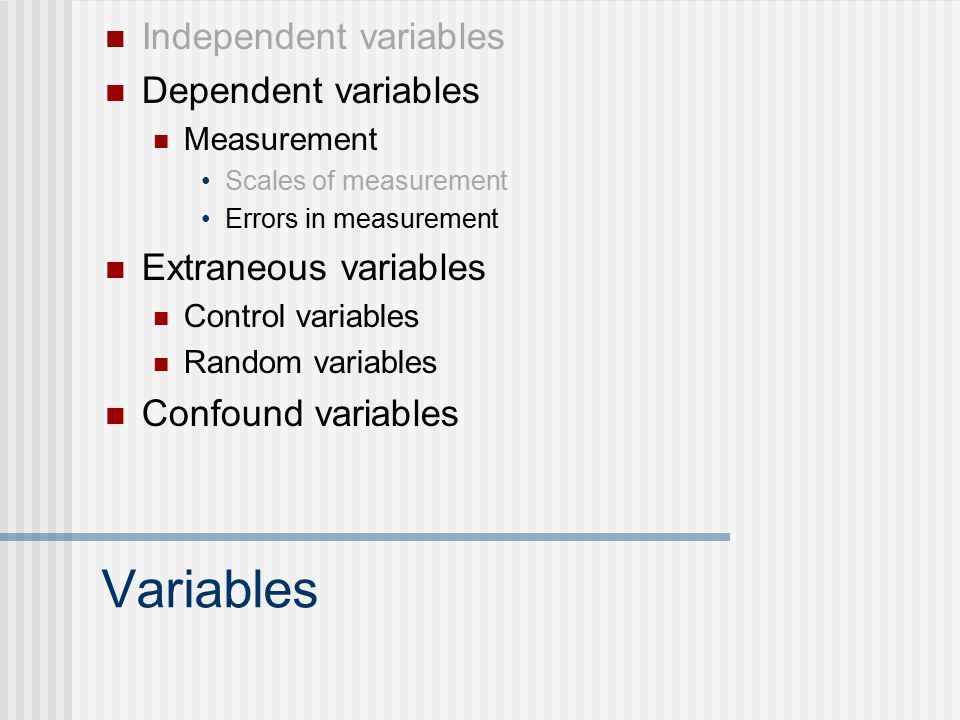 Scales of measurement Categorical variables Nominal scale Ordinal scale Quantitative variables Interval scale Ratio scale Categories Categories with order Ordered Categories of same size Ordered Categories of same size with zero point Given a choice, usually prefer highest level of measurement possible Best Scale
