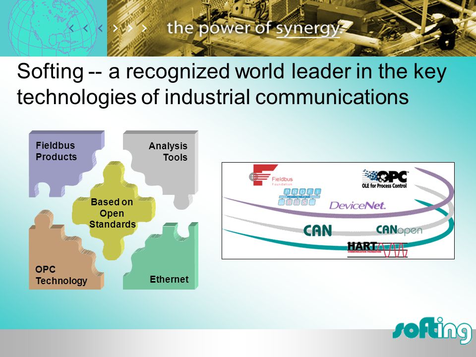 Softing -- a recognized world leader in the key technologies of industrial communications Fieldbus Products OPC Technology Based on Open Standards Ethernet Analysis Tools