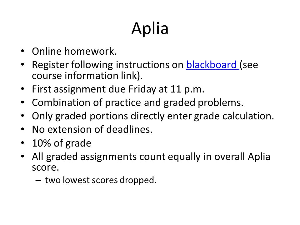 Aplia Online homework.