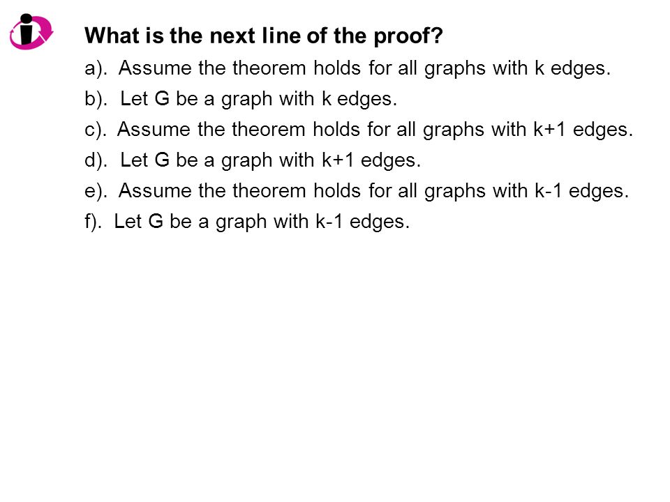 What is the next line of the proof. a). Assume the theorem holds for all graphs with k edges.