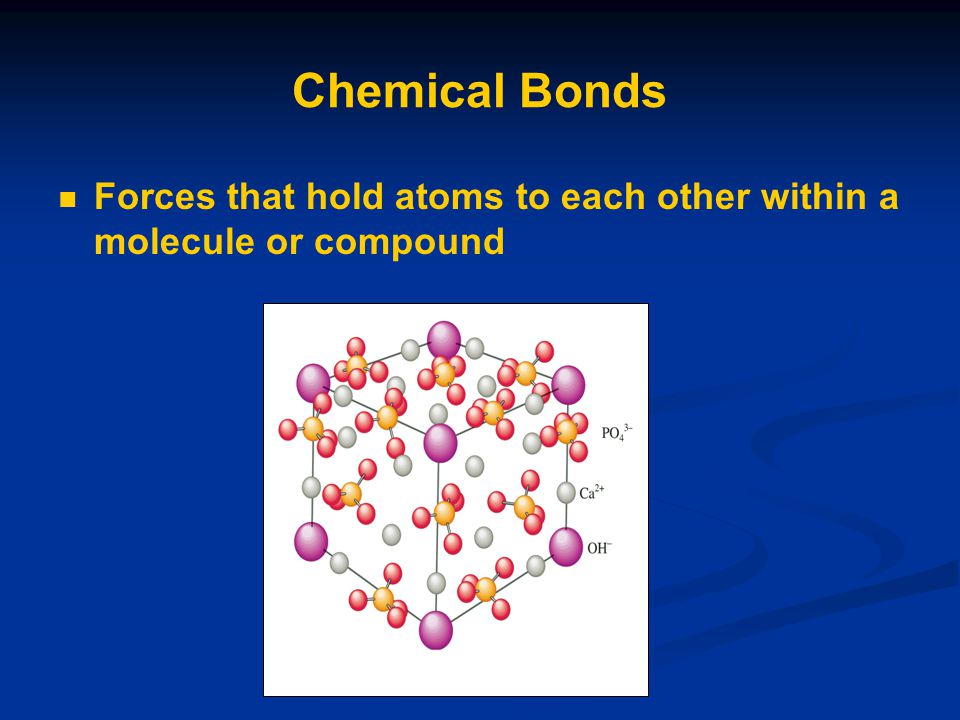 Chemical Bonds Forces that hold atoms to each other within a molecule or compound