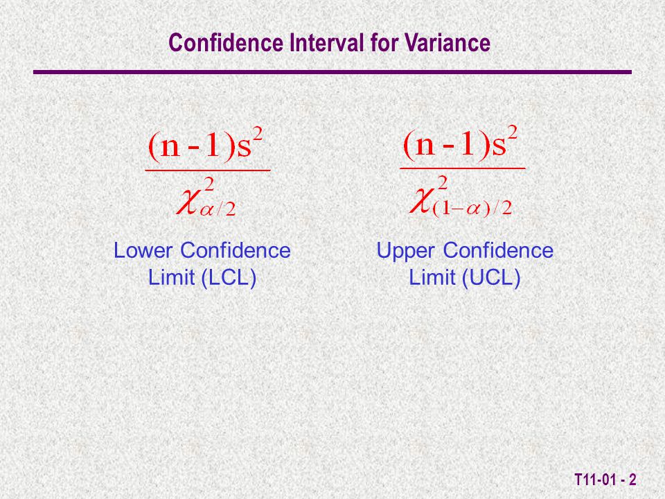 T Confidence Interval for Variance Lower Confidence Limit (LCL) Upper Confidence Limit (UCL)