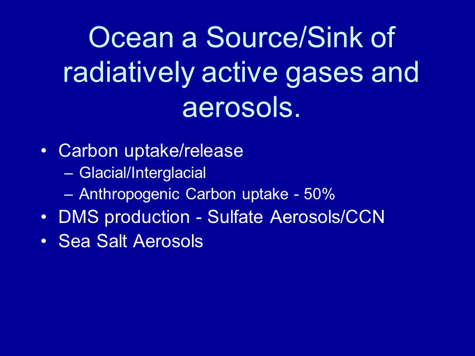 Ocean a Source/Sink of radiatively active gases and aerosols.