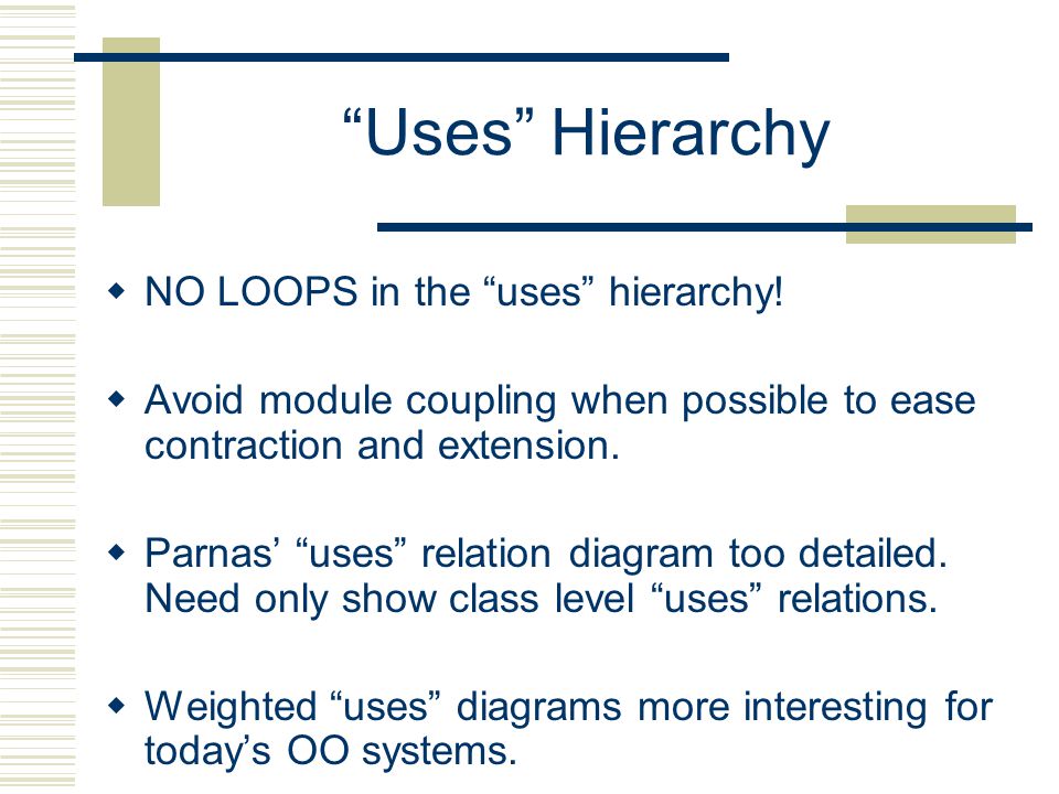 Uses Hierarchy  NO LOOPS in the uses hierarchy.