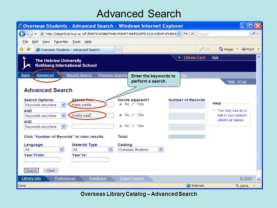 Overseas Library Catalog – Advanced Search Advanced Search Enter the keywords to perform a search.