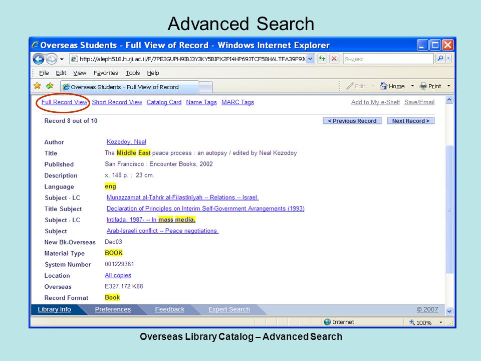 Overseas Library Catalog – Advanced Search Advanced Search