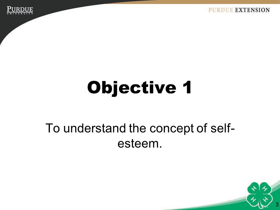 Objective 1 To understand the concept of self- esteem. 3