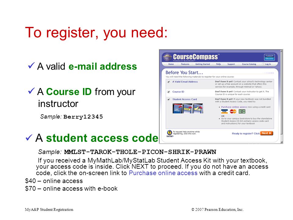 MyA&P Student Registration © 2007 Pearson Education, Inc.