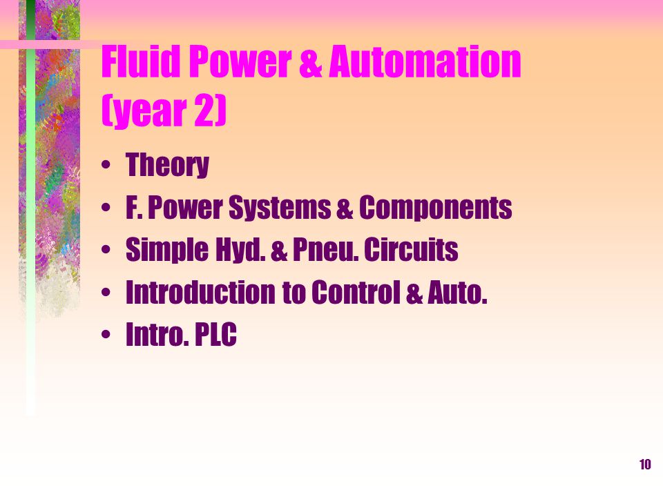 10 Fluid Power & Automation (year 2) Theory F. Power Systems & Components Simple Hyd.