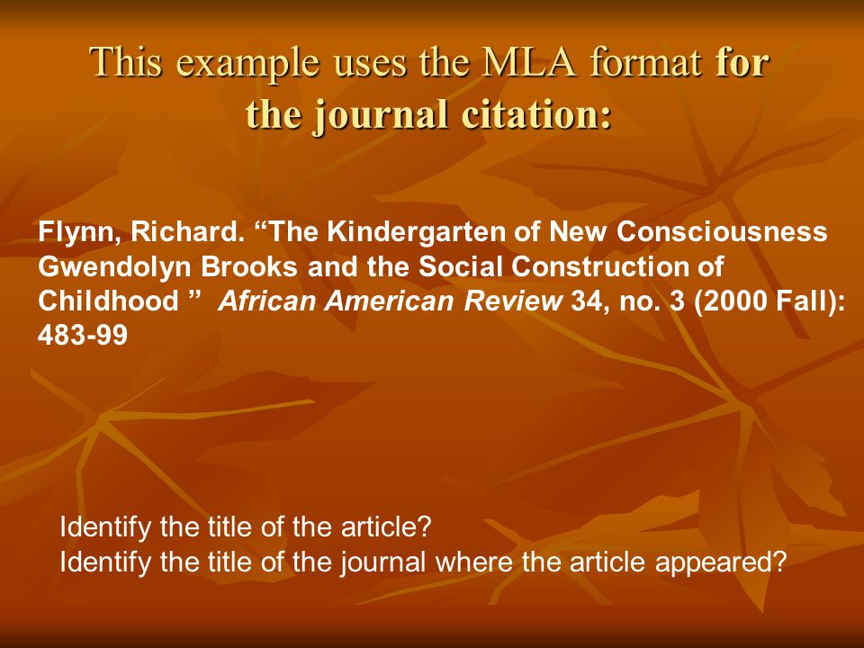 This example uses the MLA format for the journal citation: Flynn, Richard.