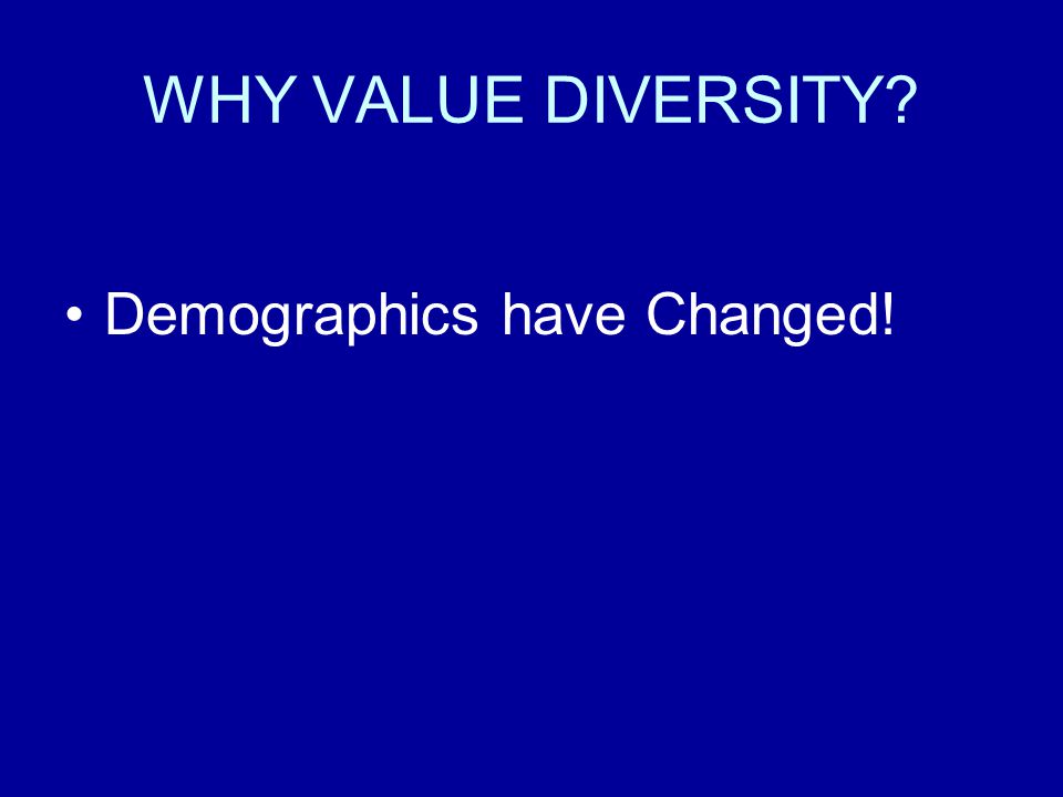 WHY VALUE DIVERSITY Demographics have Changed!