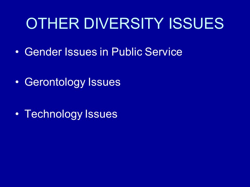 OTHER DIVERSITY ISSUES Gender Issues in Public Service Gerontology Issues Technology Issues