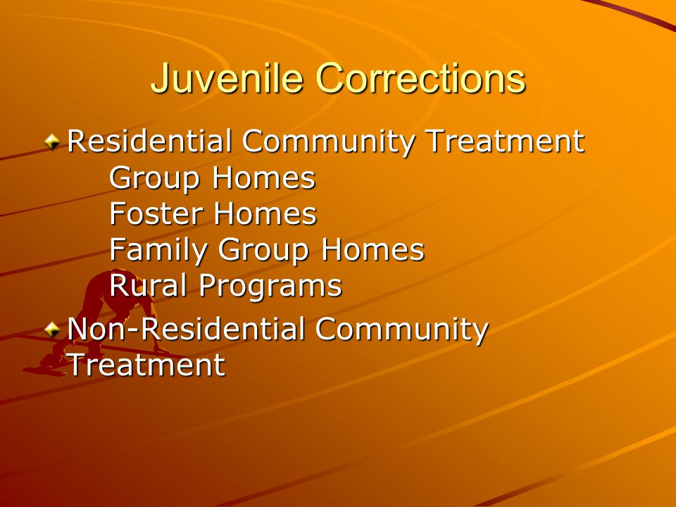 Juvenile Corrections Residential Community Treatment Group Homes Foster Homes Family Group Homes Rural Programs Non-Residential Community Treatment
