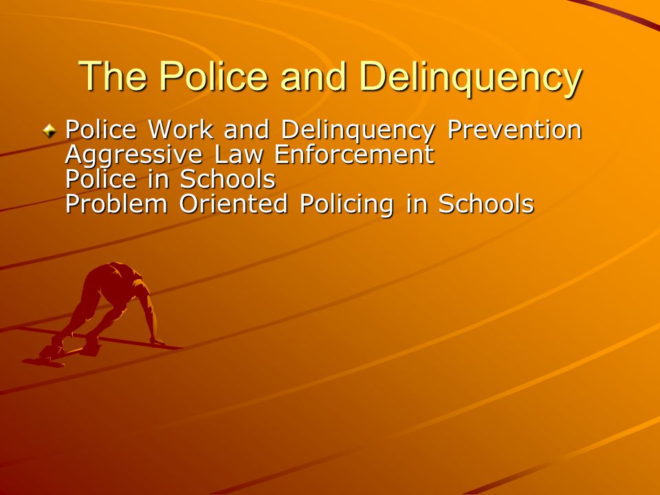 The Police and Delinquency Police Work and Delinquency Prevention Aggressive Law Enforcement Police in Schools Problem Oriented Policing in Schools