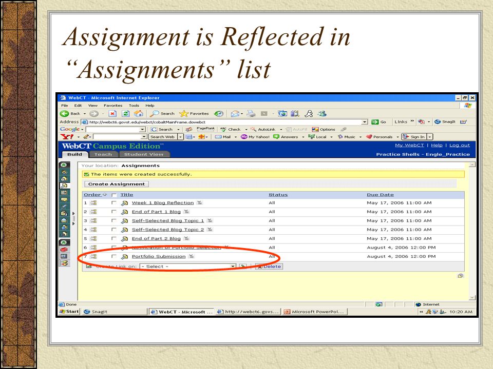 Assignment is Reflected in Assignments list