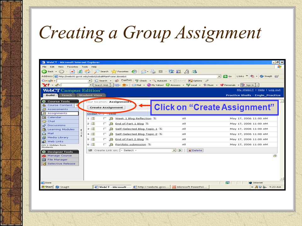 Creating a Group Assignment Click on Create Assignment