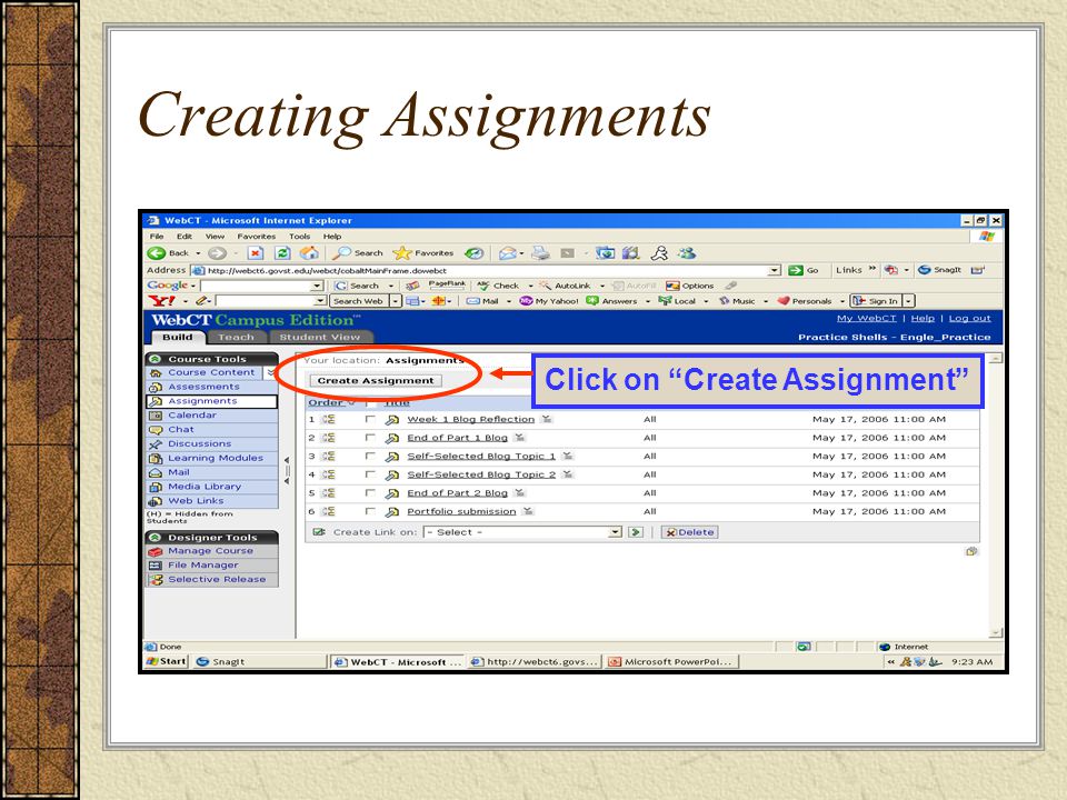 Creating Assignments Click on Create Assignment