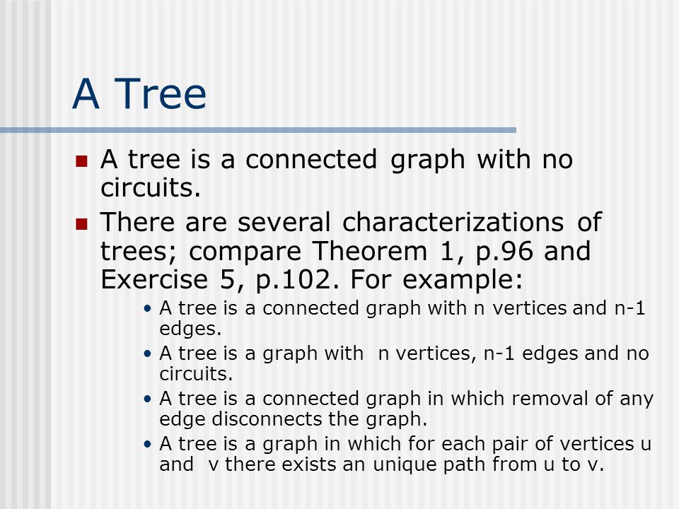 A Tree A tree is a connected graph with no circuits.