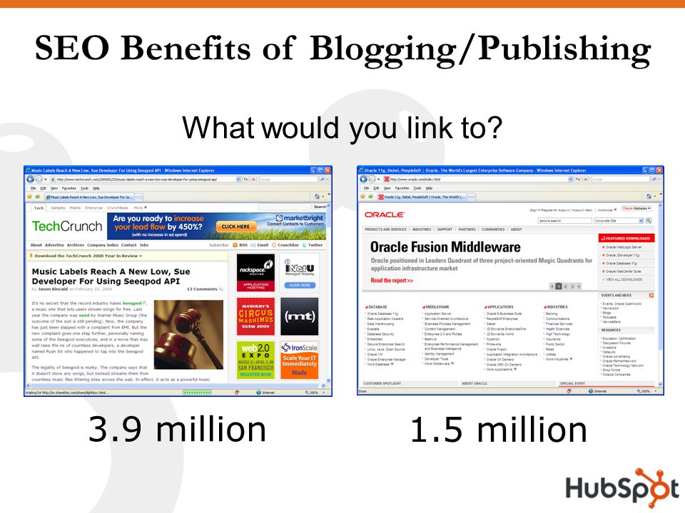 SEO Benefits of Blogging/Publishing What would you link to 1.5 million 3.9 million