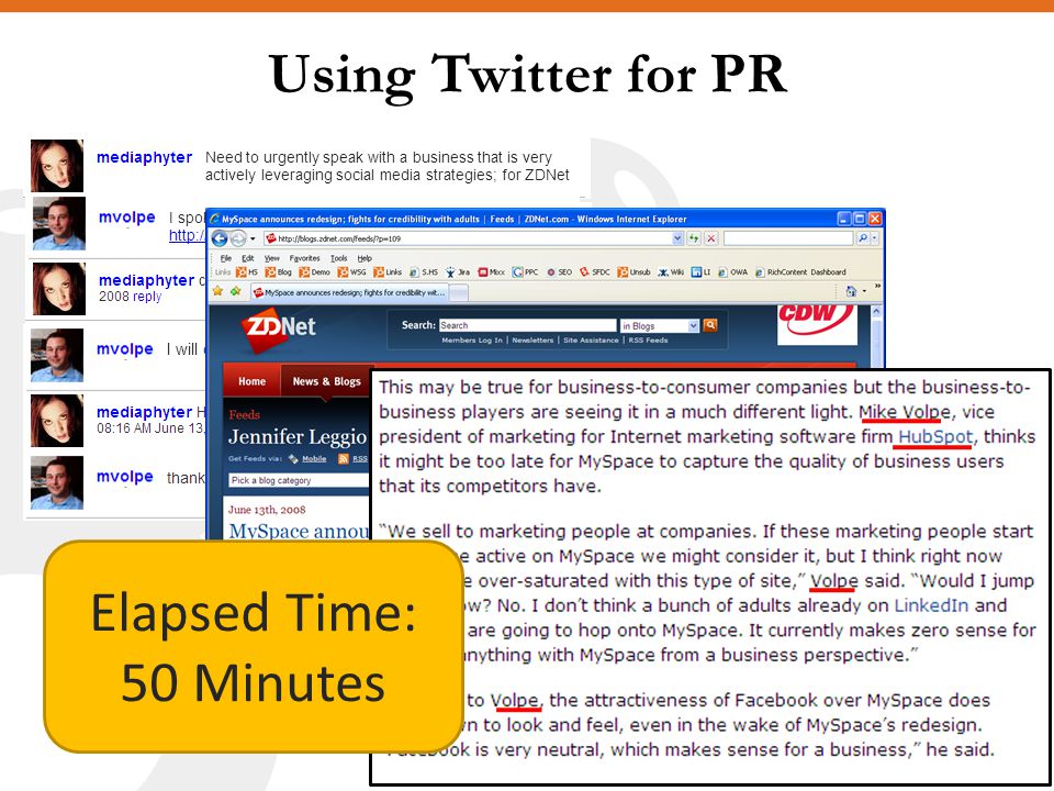Using Twitter for PR I will call you right now Need to urgently speak with a business that is very actively leveraging social media strategies; for ZDNet