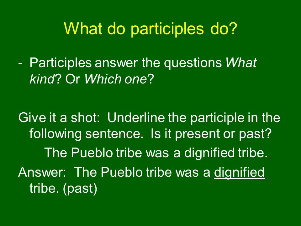 What do participles do. -Participles answer the questions What kind.