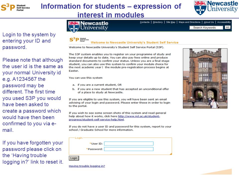 Information for students – expression of interest in modules Login to the system by entering your ID and password.