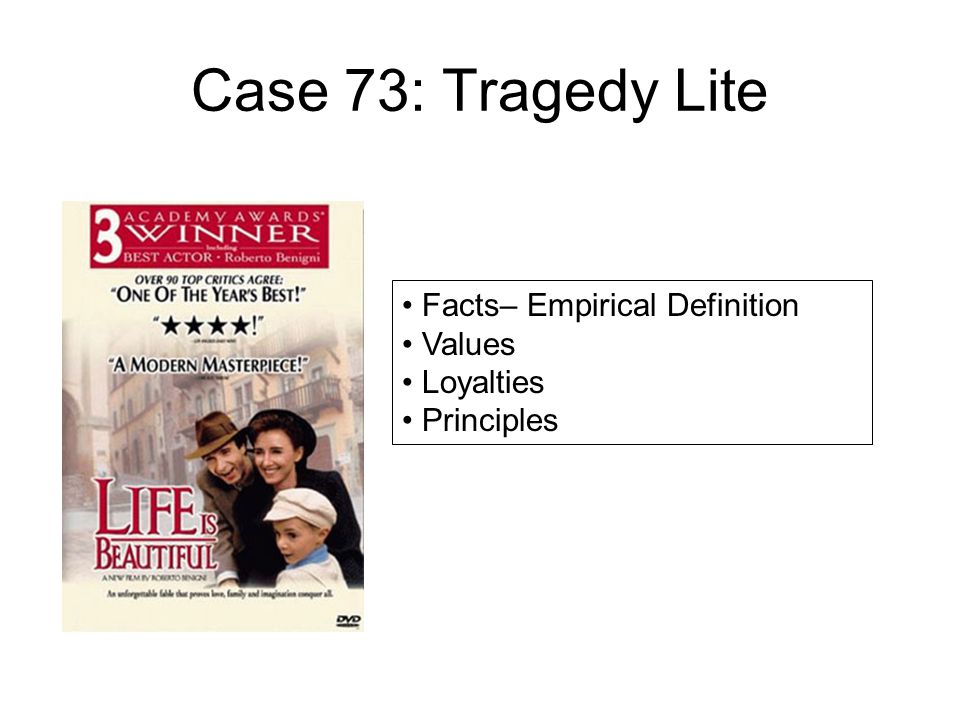 Facts– Empirical Definition Values Loyalties Principles Case 73: Tragedy Lite