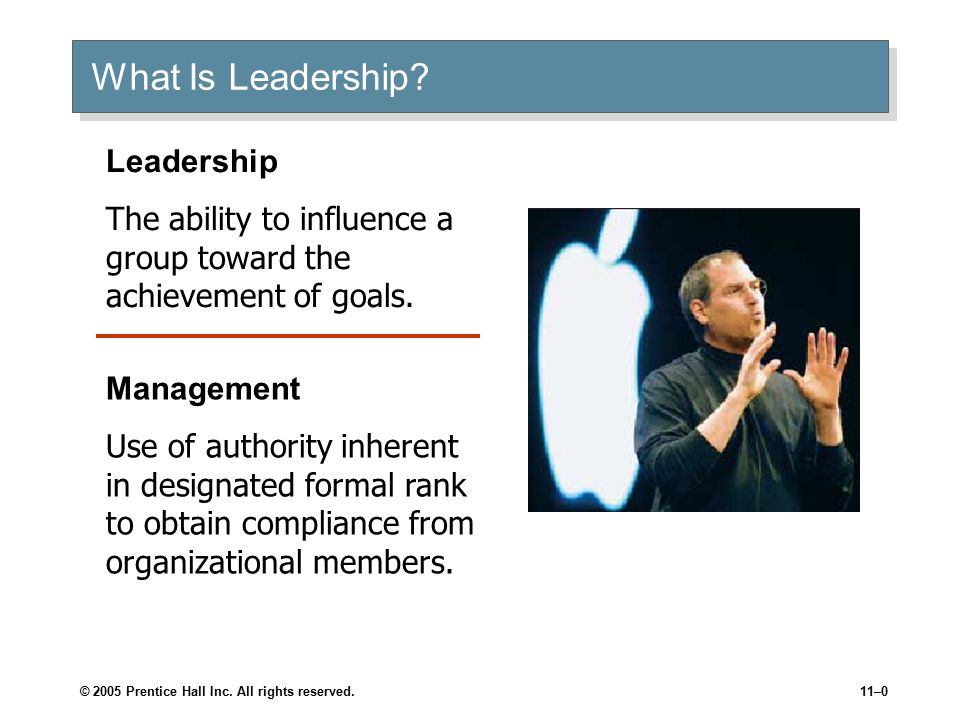 © 2005 Prentice Hall Inc. All rights reserved.11–0 What Is Leadership.
