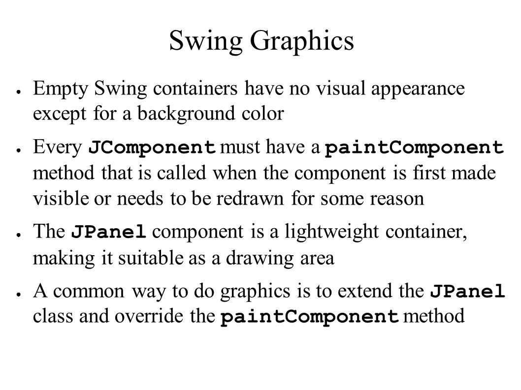 Swing Graphics Empty Swing Containers Have No Visual Appearance