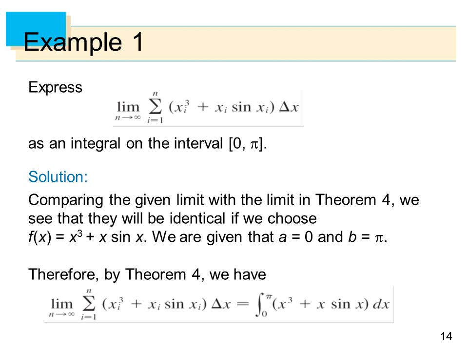 14 Example 1 Express as an integral on the interval [0,  ].