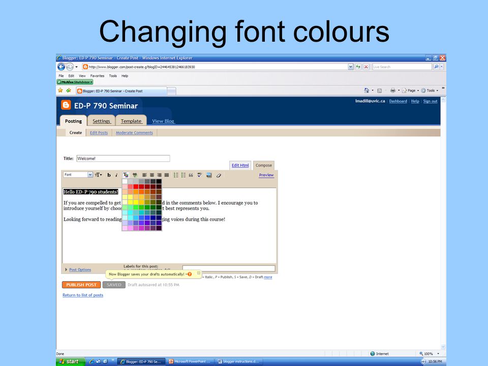 Changing font colours
