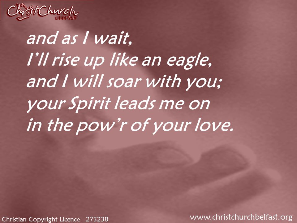 Christian Copyright Licence and as I wait, I’ll rise up like an eagle, and I will soar with you; your Spirit leads me on in the pow’r of your love.