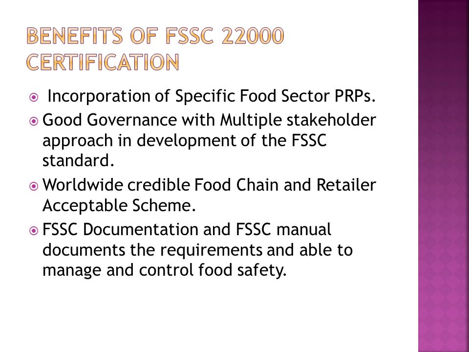  Incorporation of Specific Food Sector PRPs.