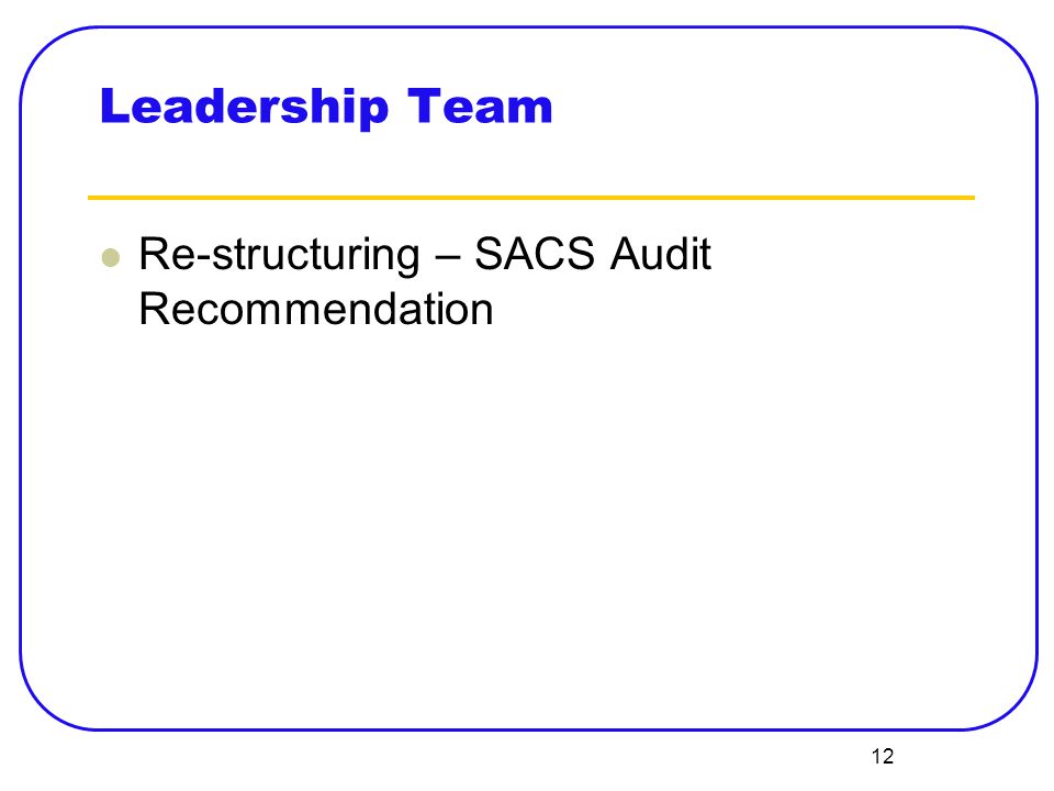 12 Leadership Team Re-structuring – SACS Audit Recommendation