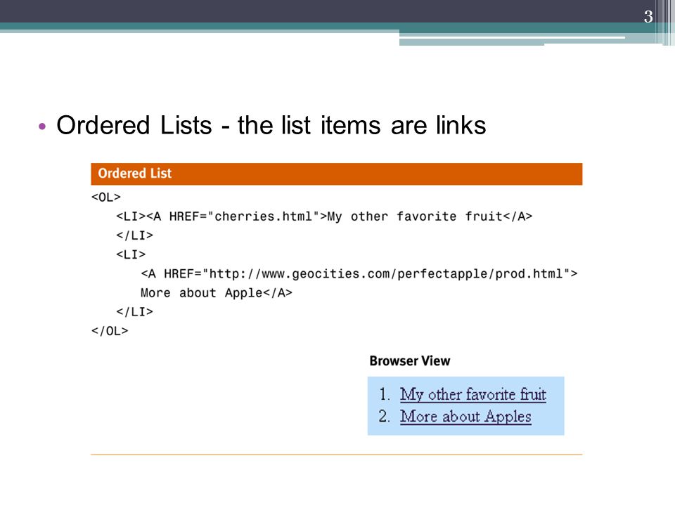 Ordered Lists - the list items are links 3